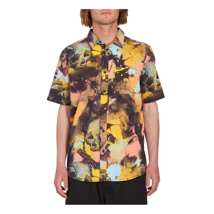 Volcom Skulli Print Short Sleeve Shirt In Dawn Yellow 1 Volcom Skulli Print Short Sleeve Shirt In Dawn Yellow