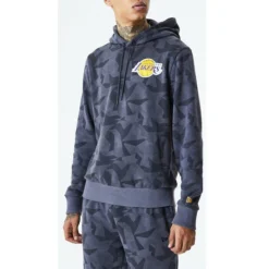 New Era Los Angeles Lakers NBA Geometric Camo Pullover Hoody In Graphite
