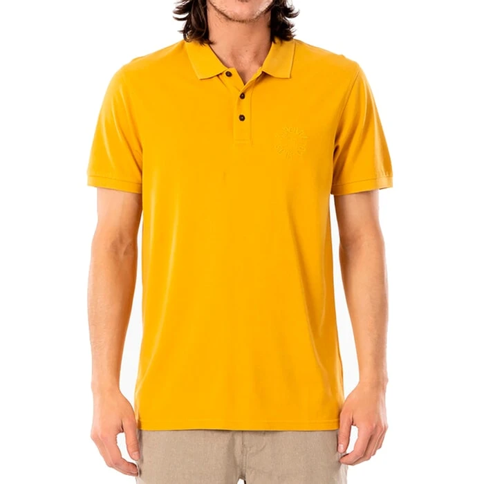 Rip Curl Faded Short Sleeve Polo Shirt In Mustard 1 Rip Curl Faded Short Sleeve Polo Shirt In Mustard