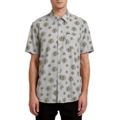 Volcom Burch Bloom Short Sleeve Shirt In Grey