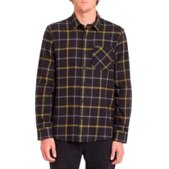 Volcom Caden Plaid Long Sleeve Shirt In Black