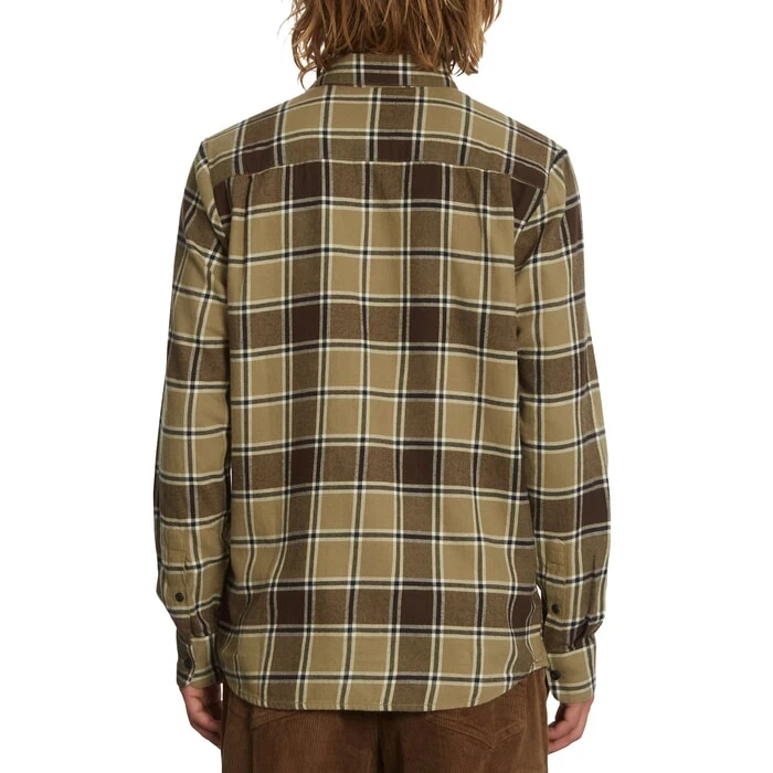 Volcom Caden Plaid Long Sleeve Shirt In Khaki 2 Volcom Caden Plaid Long Sleeve Shirt In Khaki - Image 2
