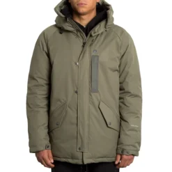 Volcom Interzone 5K Parka Jacket In Army Green Combo