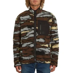 Volcom Muzzer Fuzzar Zip Full Zip Fleece In Bark Brown