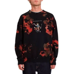 Volcom Pentagram Pizza Crew Sweatshirt In Black & Red