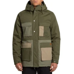 Volcom Renton Winter 5K Parka Jacket In Army Green Combo